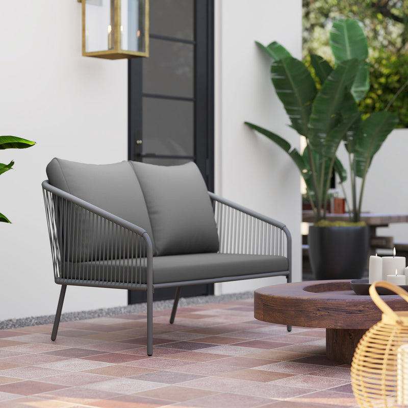 Outsunny - Garden Sofa with Cushions, 2-Seater Outdoor Balcony Rattan Sofa, 112 x 72 x 76 cm, Grey
