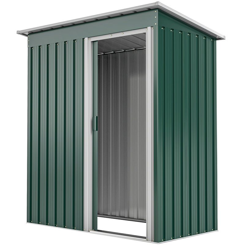 5 x 3 FT Outdoor Storage Shed with Sliding Door and Sloped Roof, Steel Frame Garden Shed Tool Equipment, Green