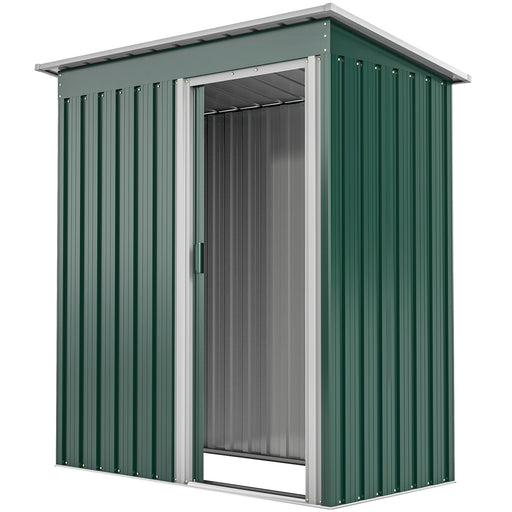 5 x 3 FT Outdoor Storage Shed with Sliding Door and Sloped Roof, Steel Frame Garden Shed Tool Equipment, Green