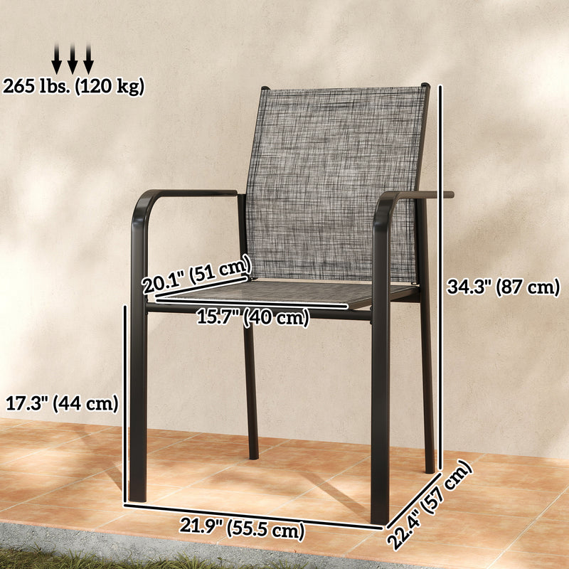 Outsunny - Stackable Patio Chairs Set of 4, Outdoor Dining Chairs with 20" Deep Seat, All Weather Breathable Mesh, Armrests, Grey
