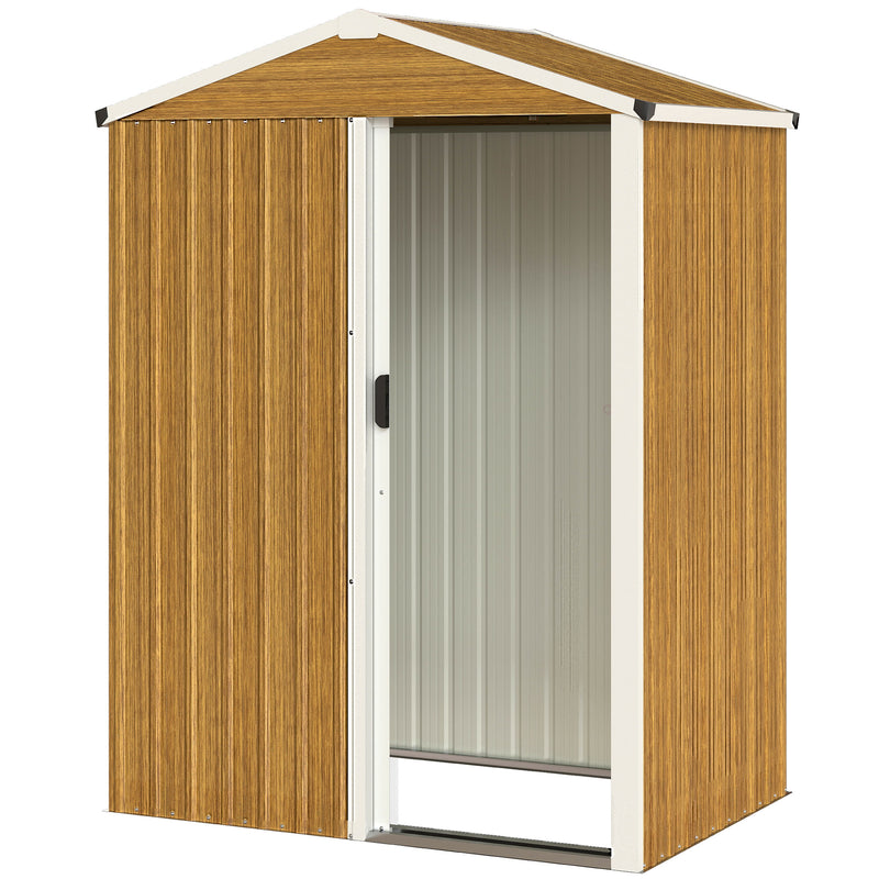 4.5 x 3ft Outdoor Storage Shed, Waterproof Metal Garden Shed with Lockable Door for Backyard, Patio, Lawn, Wood Grain
