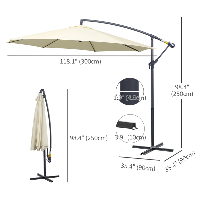 Outsunny - Φ10' Deluxe Cantilever Umbrella Outdoor Market Parasol Banana Hanging Offset Sunshade Crank Cross Base, Beige — 01-0218