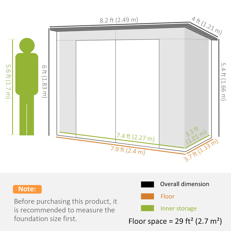 8 x 4FT Galvanized Garden Storage Shed, Metal Outdoor Shed with Double Doors and 2 Vents, Yellow