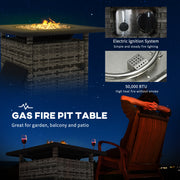 Outsunny - Outdoor PE Rattan Propane Fire Pit Table, 50,000 BTU Pulse-Ignition Wicker Fire Table, Mixed Grey