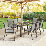 Outsunny - 9 Pieces Patio Set with Stackable Chairs, Patio Dining Set with Glass Top for Garden, Patio, Backyard, Light Grey