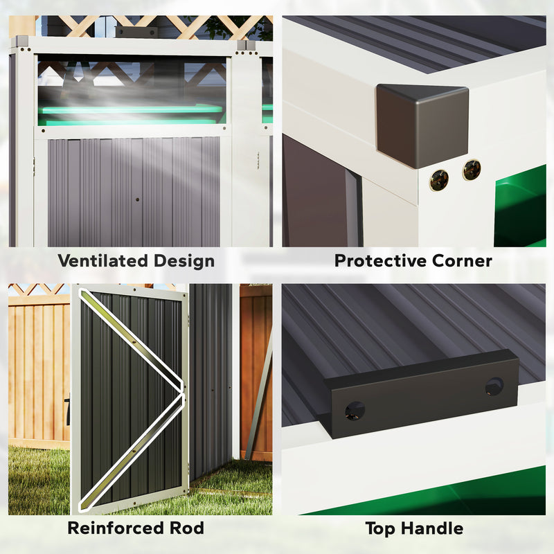 Double Garbage Bin Shed, Lockable Outdoor Storage Shed with Openable Lid, Galvanized Frame for Garden Patio, Dark Grey