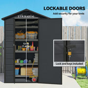 4' x 3' Plastic Garden Shed with Floor, Outdoor Small Shed with Lockable Door, Window and Vent, Dark Grey
