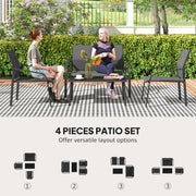 Outsunny - 4 Piece Patio Furniture Set, Outdoor Conversation Set with Deep Seat, Loveseats, Armchairs, Glass-Top Table, Black