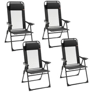Outsunny - Set of 4 Camping Chairs, Outdoor Folding Lounge Chair Set with 5 Level Adjustable Backrest, Removable Headrest, Armrest for Camping, Backyard, Black