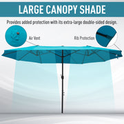 15ft Double-sided Patio Umbrella with Twin Canopy, Extra Large Outdoor Parasol with Crank for Pool, Deck, Market, Sky Blue