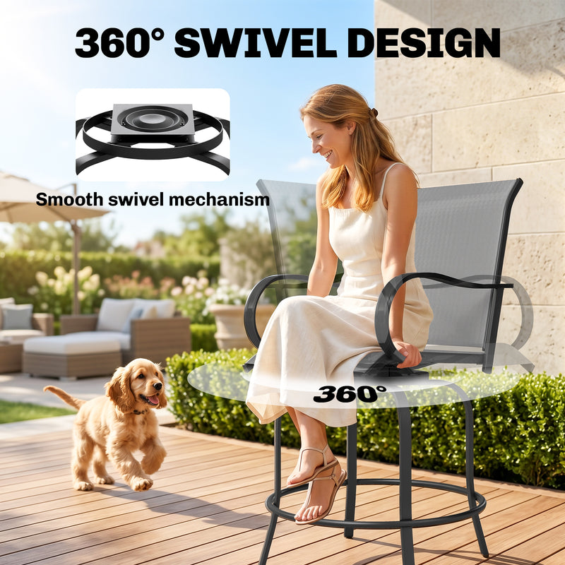 Outsunny - Outdoor Bar Stools Set of 2, 360° Swivel Bar Height Chairs, 26.8" x 29.5" x 48.4", Grey