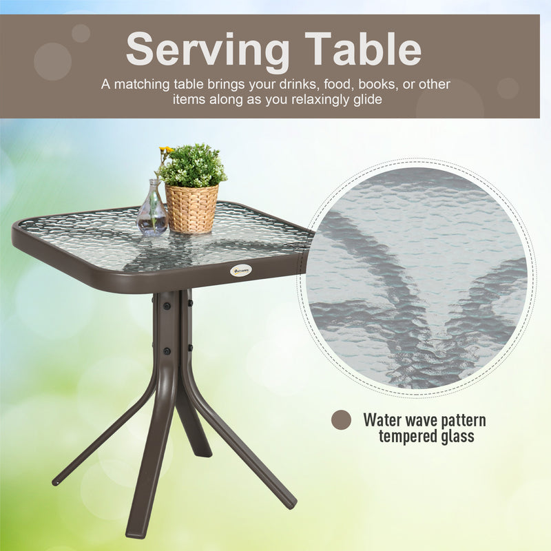 Outsunny - 3 Piece Patio Glider Set Outdoor Gliders with Breathable Mesh Seat, Glass Top Table for Garden, Yard, Cream White