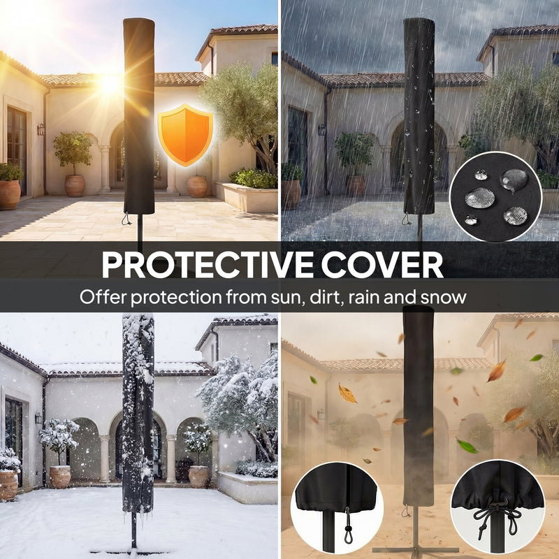 9.3 ft Patio Umbrella with Solar LED Lights, Cover, 3 Tier Outdoor Market Table Parasol with Tilt, Crank, Khaki