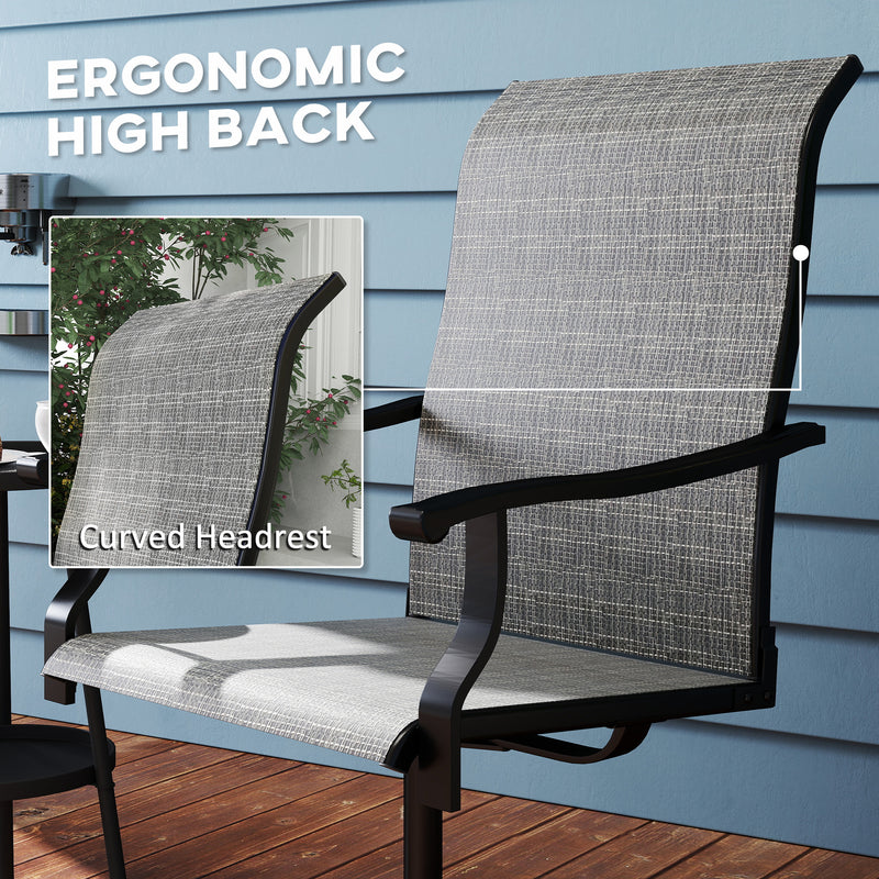 Outsunny - Outdoor Swivel Dining Chairs Set of 2, High Back Swivel Chairs with All Weather Mesh for Deck, Backyard, Poolside, Grey