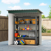 5 x 3 FT Outdoor Storage Shed with Sliding Door and Sloped Roof, Steel Frame Garden Shed Tool Equipment, Green