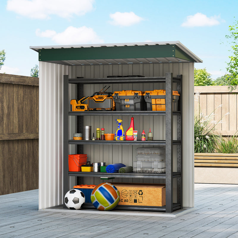 5 x 3 FT Outdoor Storage Shed with Sliding Door and Sloped Roof, Steel Frame Garden Shed Tool Equipment, Green