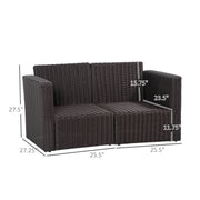 Outsunny - 2 Pieces Patio Furniture Set Outdoor Loveseat Wicker Corner Sofa Set Outdoor Freely Combination PE Rattan Furniture, W/ Curved Armrests & Padded Cushion for Balcony, Garden, Lawn, Dark Blue