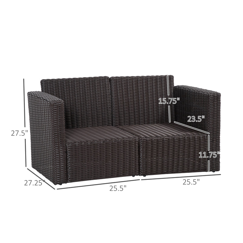 Outsunny - 2 Pieces Patio Furniture Set Outdoor Loveseat Wicker Corner Sofa Set Outdoor Freely Combination PE Rattan Furniture, W/ Curved Armrests & Padded Cushion for Balcony, Garden, Lawn, Dark Blue