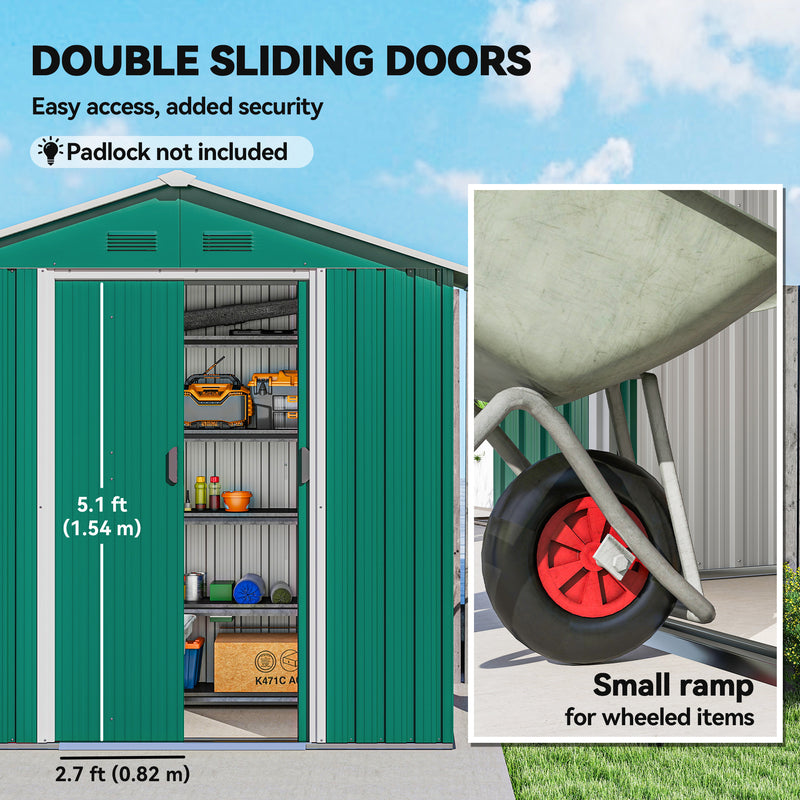 Metal Garden Storage Shed - Green