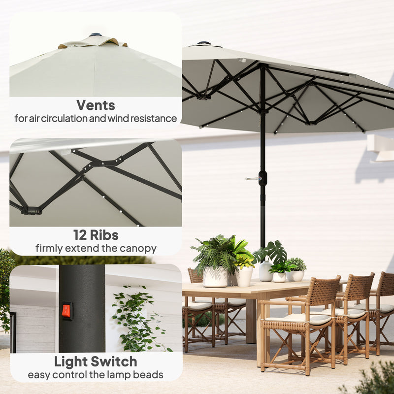 Outsunny - 173" Double-Sided Sun Umbrella Garden Parasol Patio Sun Shade Outdoor with LED Solar Light, Cream White — 84D-106CW