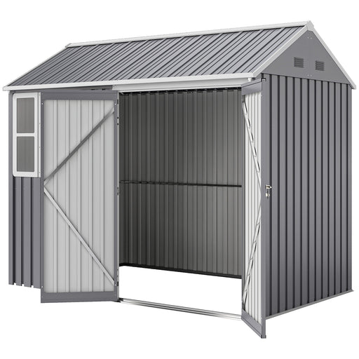 8.5' x 5.5' Metal Garden Storage Shed, Outdoor Tool Storage House with Lockable Door, Vents, Sloped Roof, Light Grey