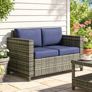 Outsunny - Wicker Outdoor Sofa, All Weather Patio Couch Loveseat with Cushions for Balcony, Deck, Garden, Poolside, Dark Blue