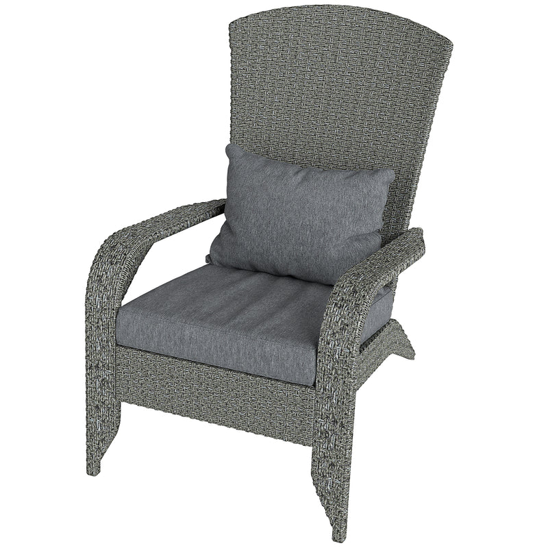 Outsunny - Wicker Adirondack Chair, PE Rattan Outdoor Fire Pit Chair Muskoka Chair with Cushions, Heather Grey
