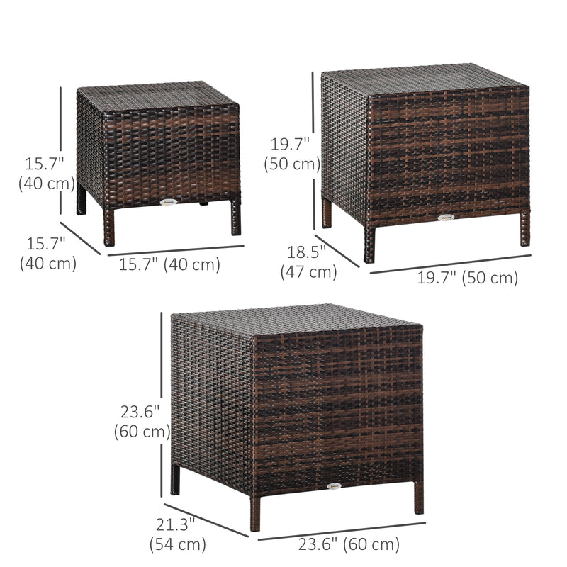 Outsunny - Set of 3 Wicker Nesting Tables Patio Rattan Snack End Side Tables Hand Woven All Weather Garden Outdoor Home Furniture Brown