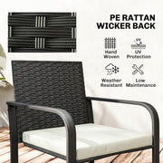 Outsunny - Outdoor Bistro Set, 3 Piece Wicker Patio Furniture with Mesh Seat, Glass Table, Cushions for Porch, Balcony, Cream White