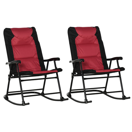 Outsunny - Folding Rocking Chair Set of 2 Padded Rockers with Armrest, Red & Black