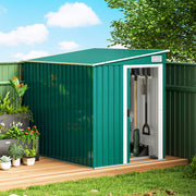 5'x7' Lean-to Galvanized Metal Shed with Foundation, Garden Tool Storage House with Sliding Door and 2 Vents, Green