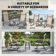 Outsunny - 3pc Patio Rocking Chair Set, Folding Outdoor Rocking Chairs and Table Bistro Set w/ Breathable Mesh Seat & Backrest, Headrest for Park, Backyard, Garden, Cream White