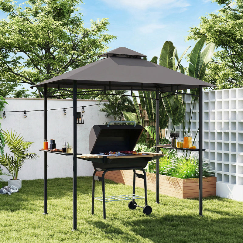 Outsunny - 8' x 5' BBQ Grill Gazebo Tent with Double Tiered Canopy for Outdoor Sun Shade, Dark Grey