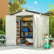 6.5' x 4' Outdoor Storage Shed, Metal Garden Shed with Lockable Double Doors, 4 Vents, Silver-White