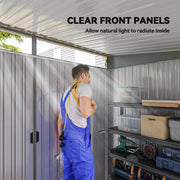 9' x 6.5' Outdoor Metal Garden Shed Utility Tool Storage Steel Backyard Storage House, Light Grey