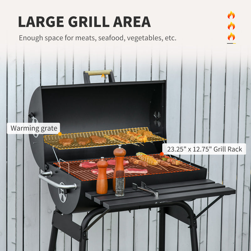 Outsunny - 30" Charcoal Barbecue Grill with Wheels Outdoor Barbecue with Adjustable Charcoal Rack, Storage Shelf, Wheel, for Garden Camping Picnic
