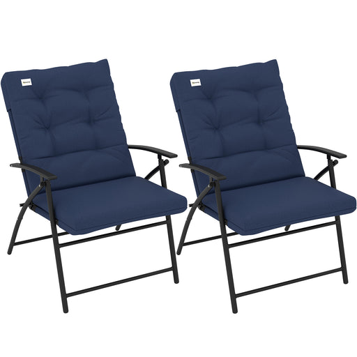 Outsunny - Set of 2 Outdoor Folding Chairs with Adjustable Backrest, Padded Camping Chairs for Outdoor Events, Blue