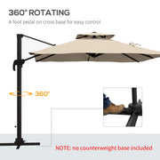 10ft Square Cantilever Patio Umbrella, 360° Rotating Overhanging Umbrella with Cross Base, Crank Handle, Khaki