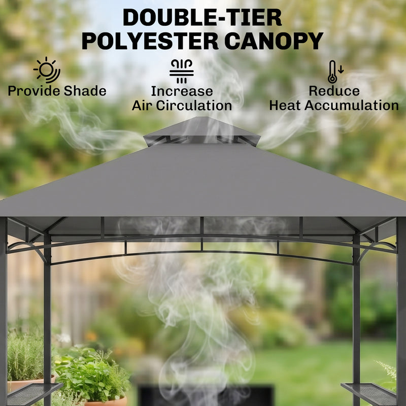 Outsunny - 8' x 5' BBQ Grill Gazebo Tent with Double Tiered Canopy for Outdoor Sun Shade, Grey