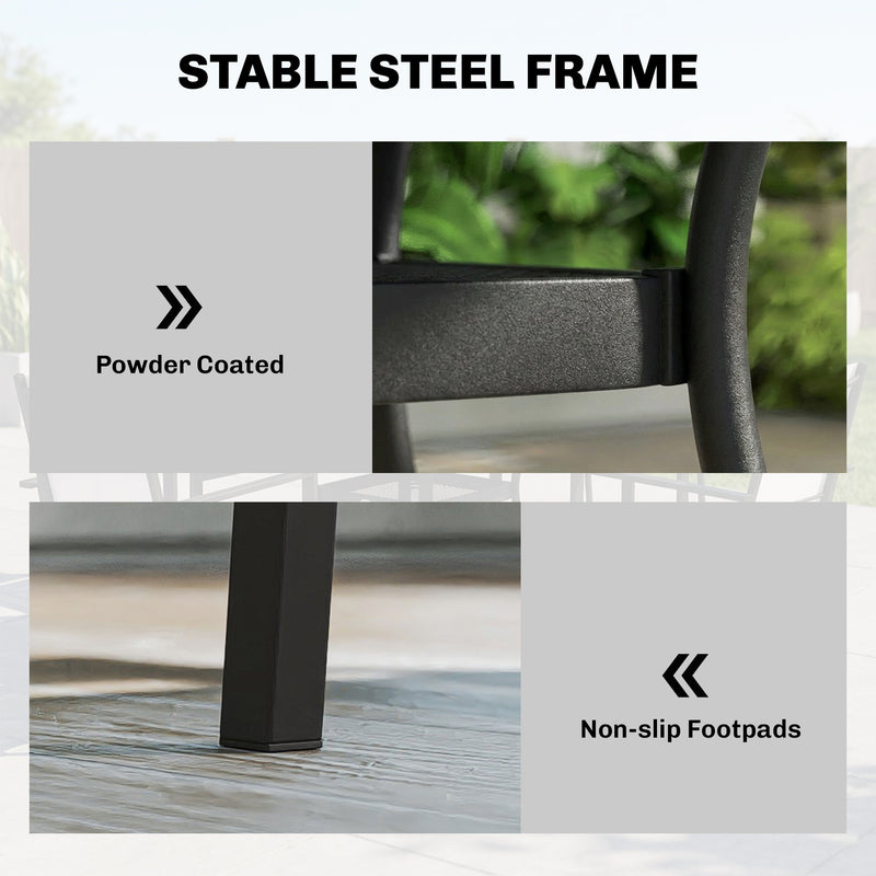 Outsunny - 5 Piece Outdoor Patio Dining Set, Dining Table and 4 Stackable Chairs with Umbrella Hole, Shelf