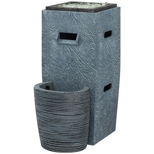Outsunny - 16.5" x 11" x 22.4" Propane Fire Pit Table with Fountain, 15000 BTU Outdoor Gas Fire Table with LED Light Adjustable Water Flow, Fire Fountain Water with Glass Rocks, Grey