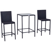 Outsunny - 3 Piece Patio Bar Set Wicker Rattan Garden Bistro Set Barstool and Table for Patio Backyard Balcony Poolside, Black