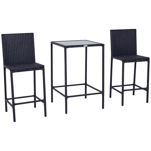 Outsunny - 3 Piece Patio Bar Set Wicker Rattan Garden Bistro Set Barstool and Table for Patio Backyard Balcony Poolside, Black