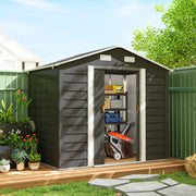 7.7' x 6.5' Outdoor Metal Garden Shed House Hut Gardening Tool Storage with Ventilation, Dark Grey