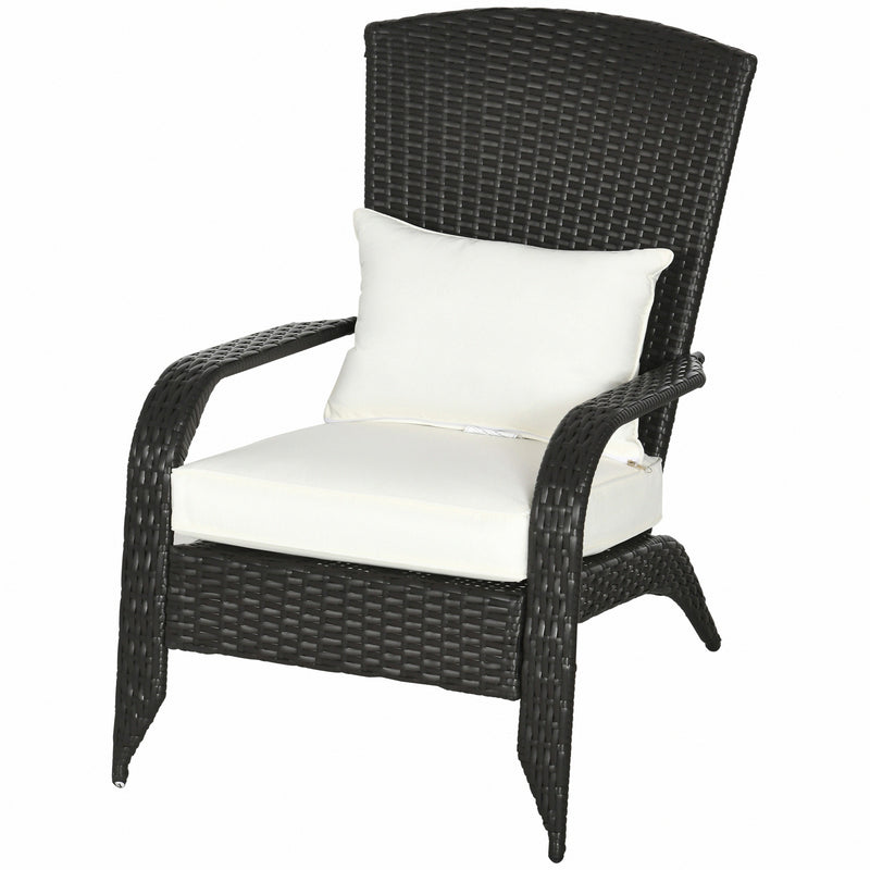 Outsunny - Patio Wicker Adirondack Chair, Outdoor Rattan Muskoka Chair with Cushions for Patio, Garden, Backyard, Cream