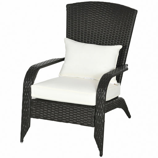 Outsunny - Patio Wicker Adirondack Chair, Outdoor Rattan Muskoka Chair with Cushions for Patio, Garden, Backyard, Cream