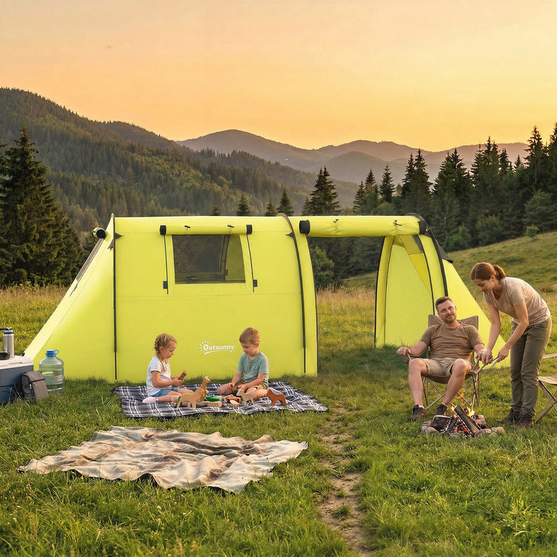 Outsunny - 3-4 Person Camping Tent with 2 Rooms, 3000mm Waterproof Portable Family Tent with Carry Bag, Yellow