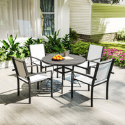 Outsunny - 5 Piece Outdoor Dining Set with Round Table and 4 Stackable Chairs, for Backyard, Lawn, Deck, Balcony, Pool Side
