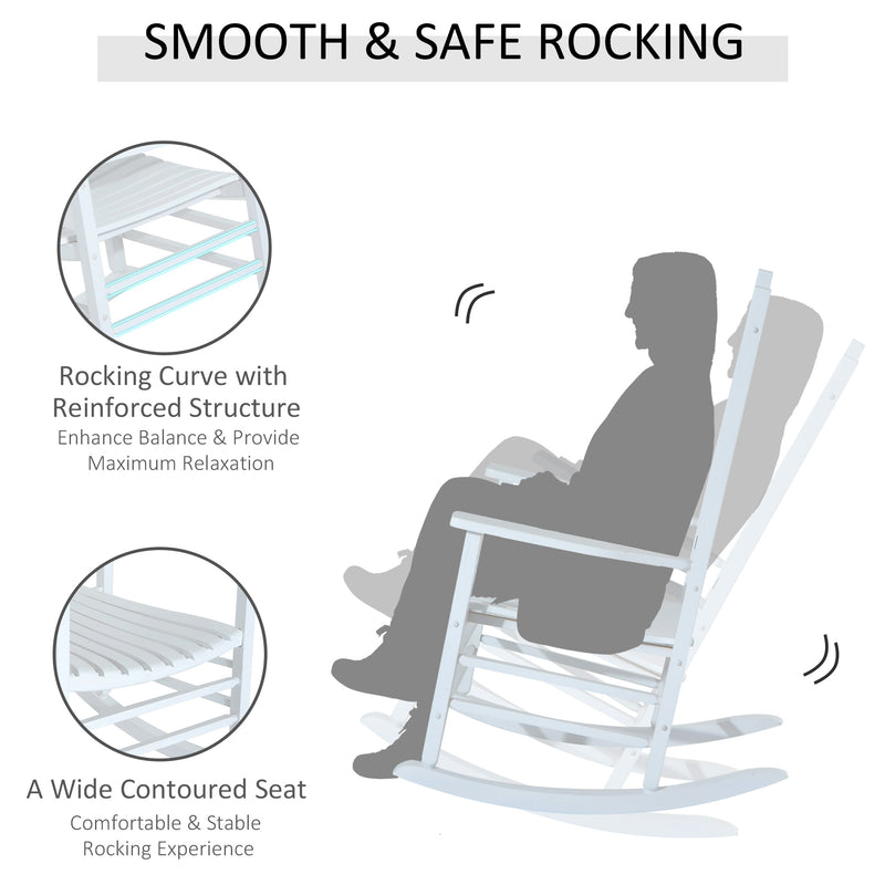 Outsunny - Wooden White Porch Rocking Chair Patio Rocking Single Leisure Reclining Seat Armchair