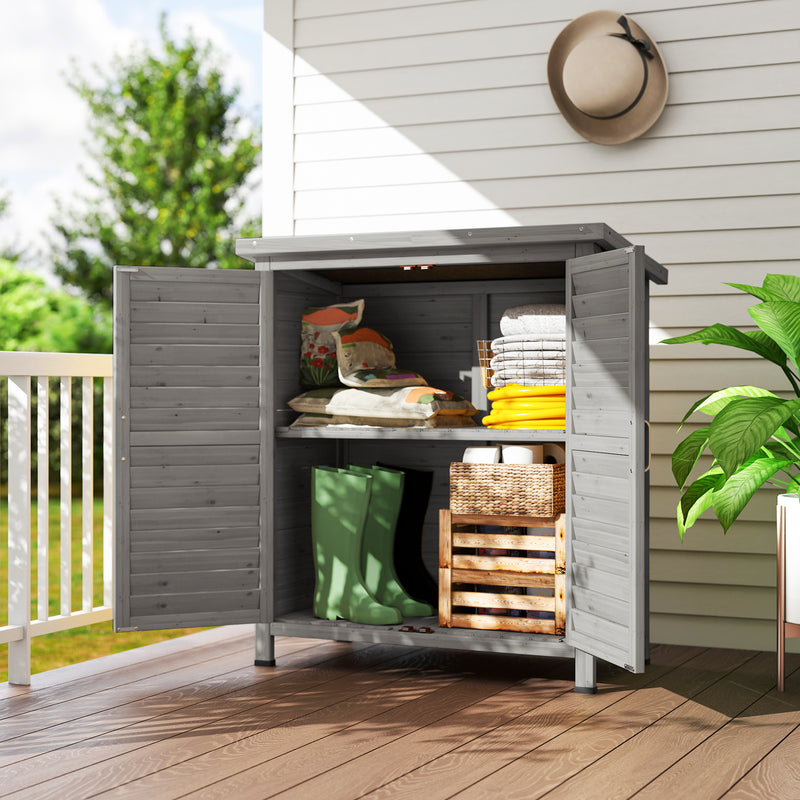 Wooden Garden Storage Shed Kit Wood Garage Tool Organisation Cabinet with 2 Door , 34" x 18" x 38", Grey